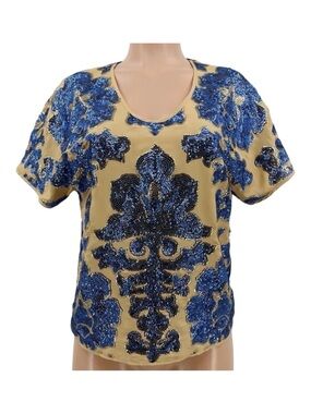 Neiman Marcus Tracy Reese x Target Blue Floral Sequined Blouse Top Size Small